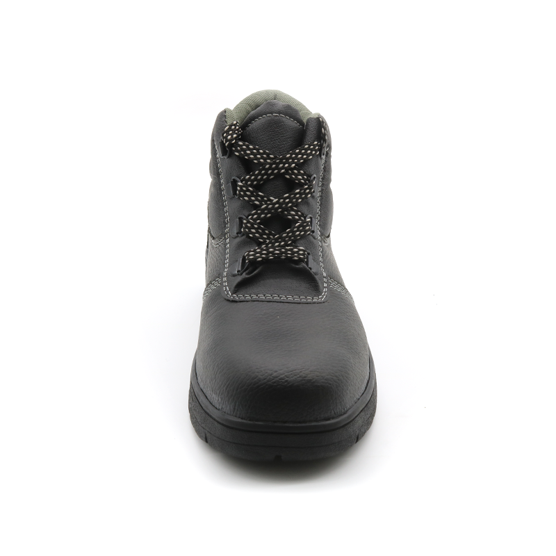 Black Leather Rubber Sole Cheap Safety Shoes for Construction