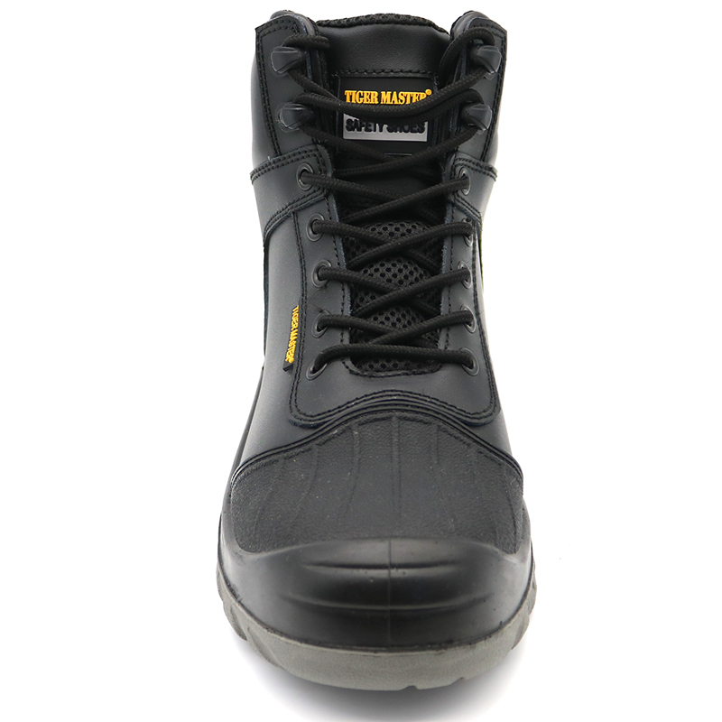 Anti Slip Black Leather Safety Working Boots Steel Toe Cap