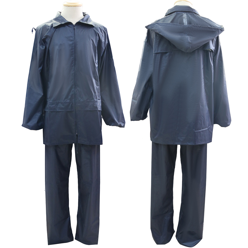Two pieces polyester PVC coating waterproof men raincoats