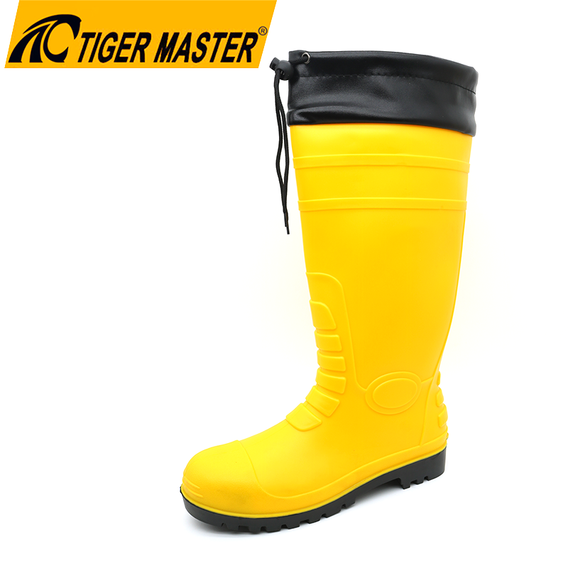 Yellow Anti Slip Steel Toe Gumboots Rain Boots with PU Collar