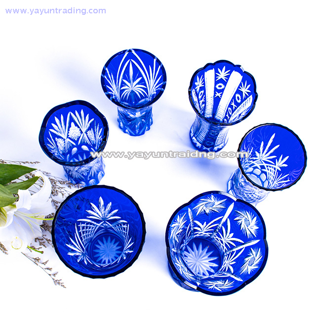 hand etched cobalt blue artificial glass vase for home decoration and flower shop