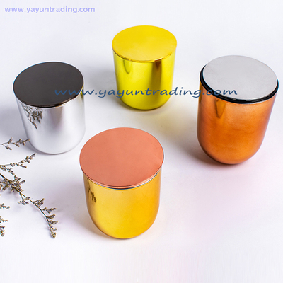 Wholesale Electroplated Glass Candle Jar with Different Color Lid for Wedding And Decoration