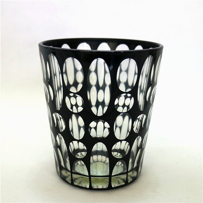 hand cut oval dot colorful glass candle jar