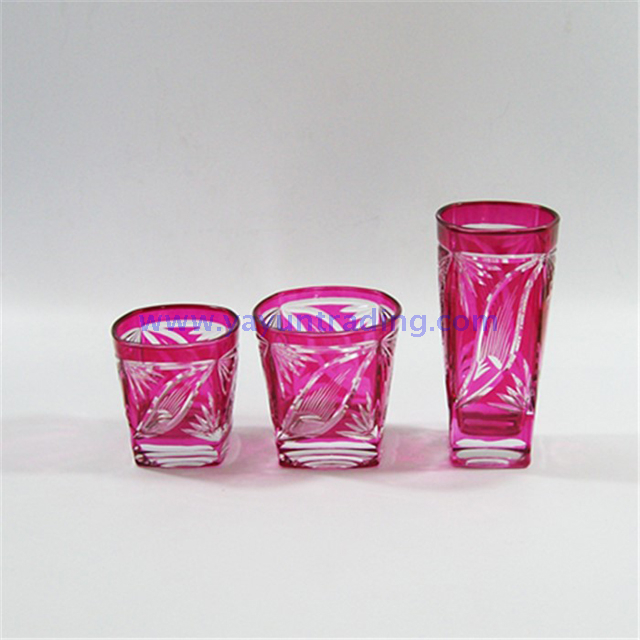 square amber colored engraved glass tumbler