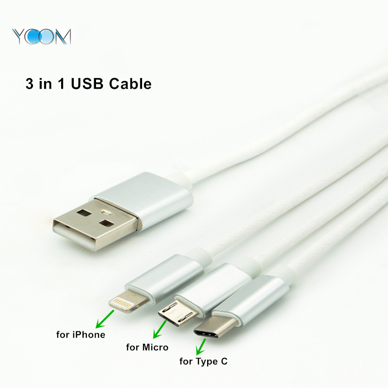 Cable 3 en 1 USB Lightning para Micro, Tipo C