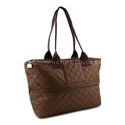 QB-006 Dark brown Expandable Quilted Tote Bag for woman