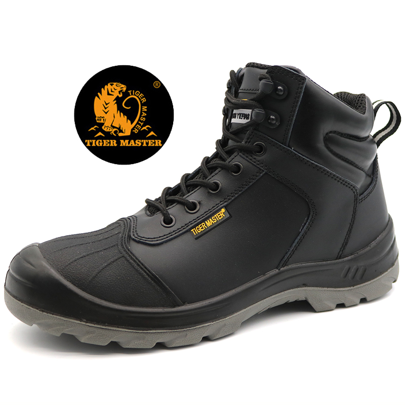 Anti Slip Black Leather Safety Working Boots Steel Toe Cap