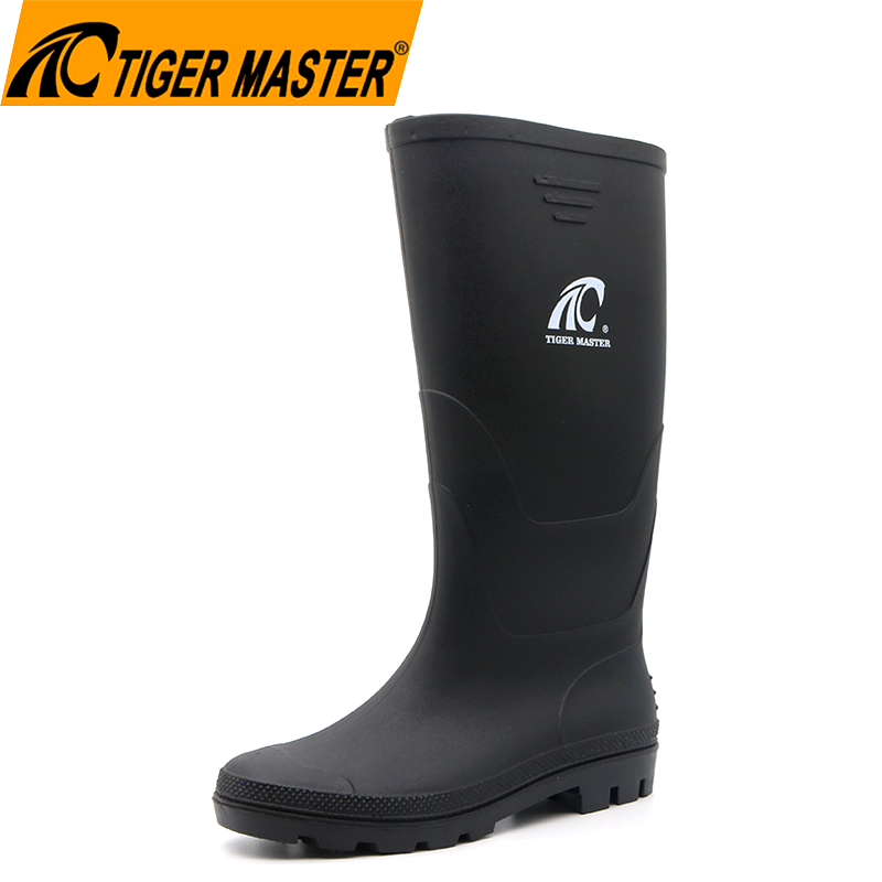 Black Waterproof Anti Slip Non Safety Pvc Rain Boots for Men With CE