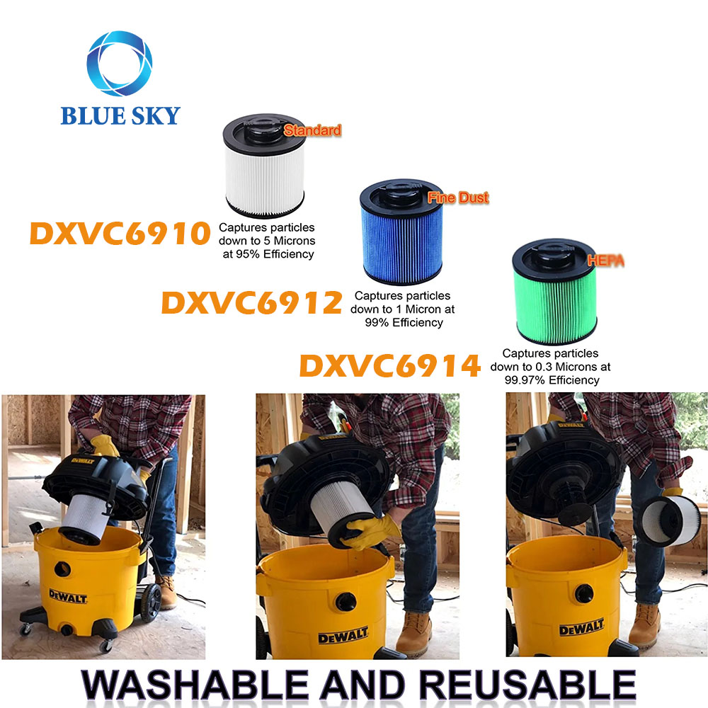 Reemplazo de filtro de cartucho de alta eficiencia DXVC6910 para filtro de polvo fino húmedo/seco DeWalt de 6-16 galones DXV06P DXV09P DXV10P
