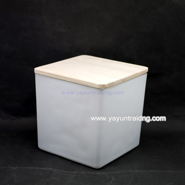 matte white square votive glass candle container with wood lid
