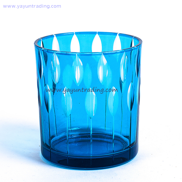 creative hand engraved blue glass candlestick