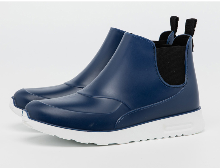 Blue men and women fashionable ankle high rain boots