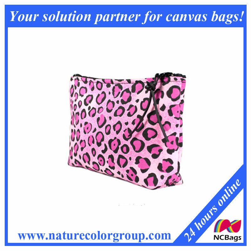 Pink Cheetah Facric Cosmetic Bag Makeup Pouch