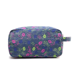 SP7085 Fashion printed denim handbag cosmetic bag toiletry bag for traveling
