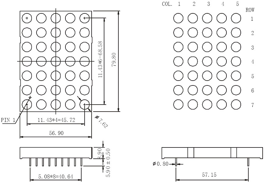 3 inch 5x7 Dual Color Dot matrix LED display datasheet, price ...