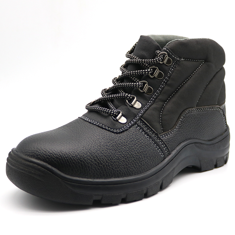 High Ankle Cheap Black Leather Industrial Safety Boots Steel Toe