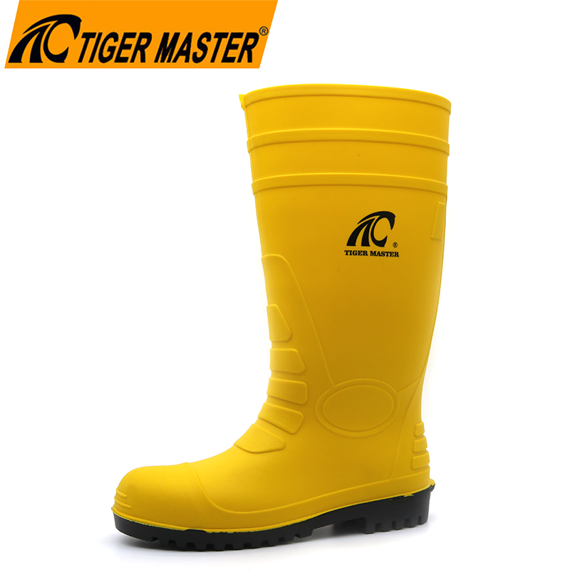 Yellow Waterproof Steel Toe Puncture Proof Pvc Safety Rain Boots Men CE