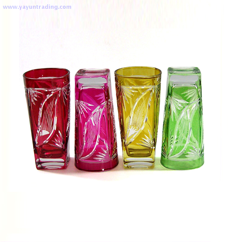 New design colorful square leaf pattern drinking beer glass tumbler 