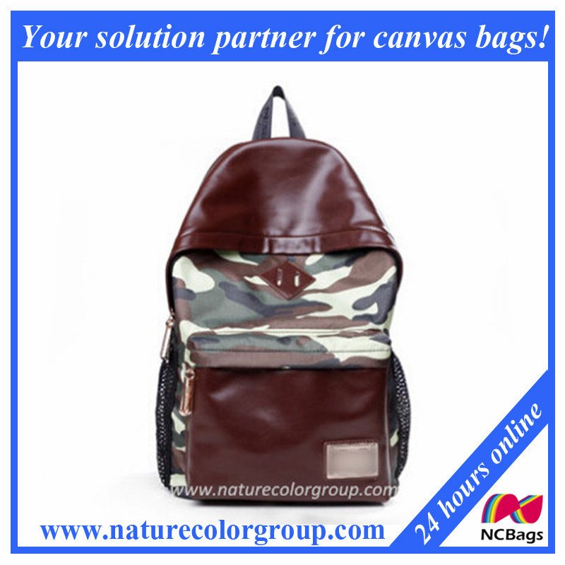Camouflage Canvas and PU Leisure Backpack (SBB-016)