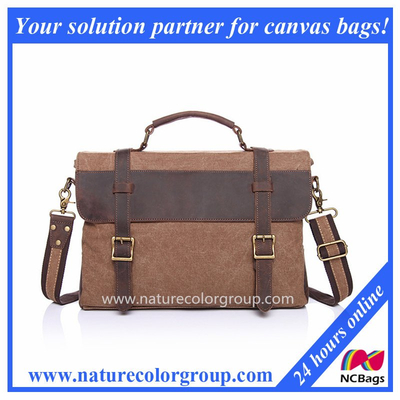 Canvas Messenger Bag Briefcase with Genuine Leather (MSB-038)