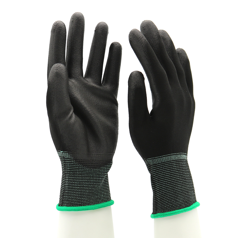 Oil Chemical Resistant Nylon Liner Black PU Coated Safety Work Gloves