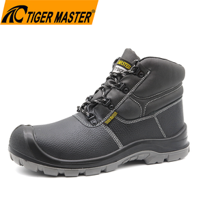 Anti Slip Pu Sole Black Cow Leather Steel Toe Safety Shoes for Men Construction