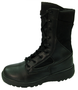 Black genuine leather and fabric military army boots