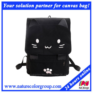 School Cartoon Embroidery Canvas Backpack for Student