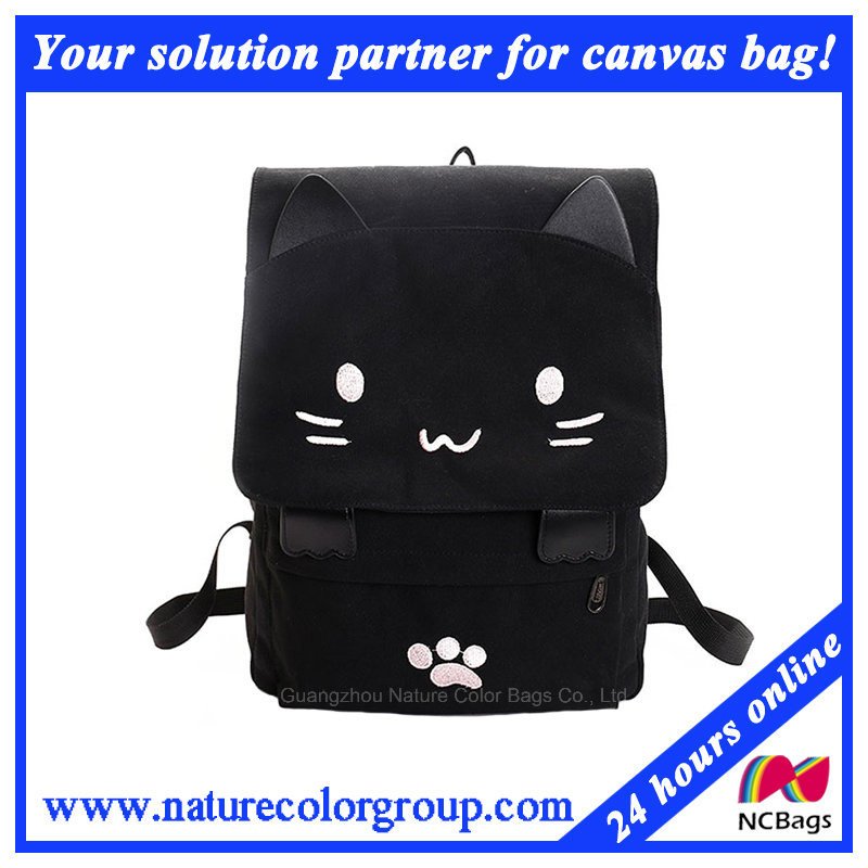 School Cartoon Embroidery Canvas Backpack for Student