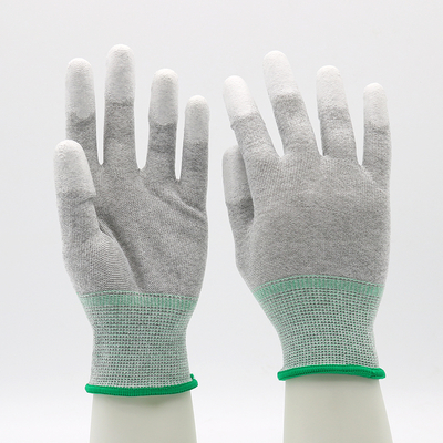 Grey Custom Logo Knitted Wrist White PU ESD Carbon Fiber Top Fit Work Gloves 
