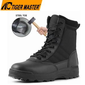 Black Leather Rubber Sole Steel Toe Outdoor Hiking Boots Safety