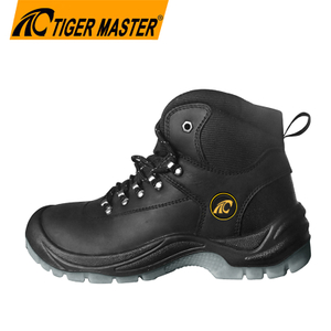 Black Genuine Leather TPU Sole Prevent Puncture Safety Boots with Steel Toe Cap
