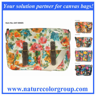 Flower Print Satchel Bag with PVC Coating for Spring Fashion