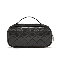 QB-004 Black PU Quilted Cosmetic Travel toiletry bag for ladies
