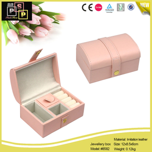 White Pink PU leather Round Top tiny take out jewelry case