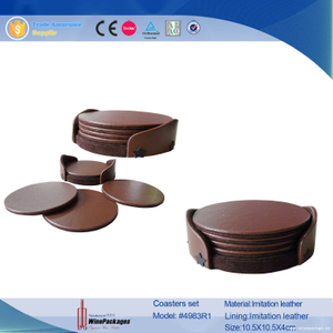 Cheap Round PU Leather 5PCS Tea Cup Coaster Set