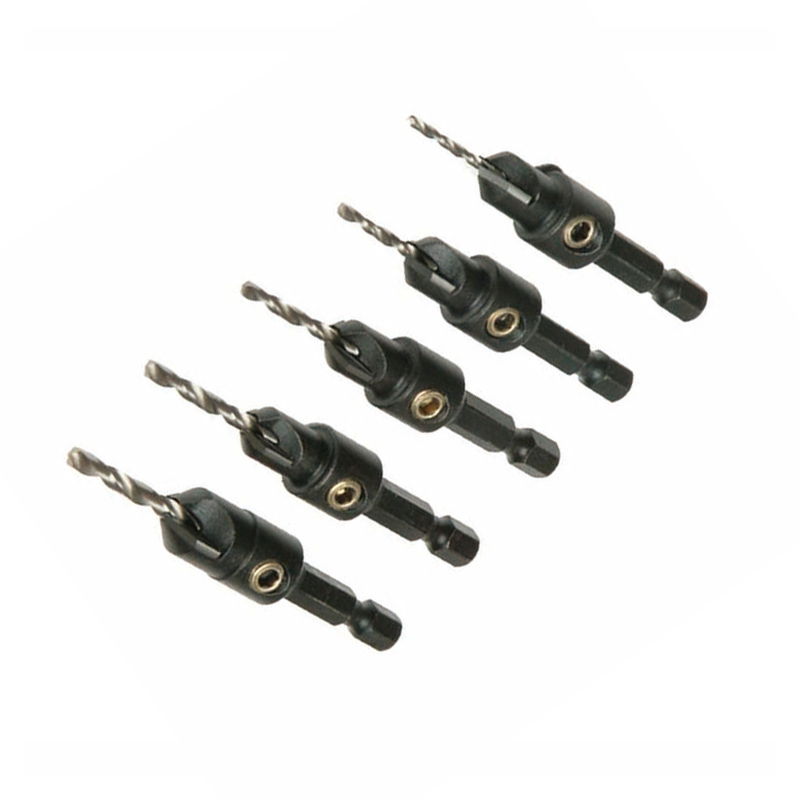 5PCS Sechskantschaft 2-Flöten-TCT-Hartmetall-Senkbohrer-Set für Holzschrauben