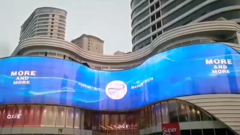 Gebäude gebogene magische Vorhangfassade transparente 3D-LED-Bildschirmanzeige