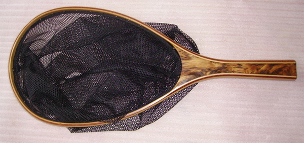 burled wood handle landing net
