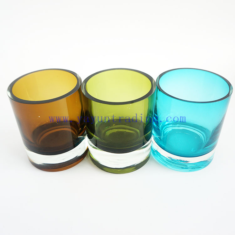 Handmade Heavy Design New Candel Jars Glass 10oz 11oz Glass Candlesticks Blue Green Amber Colors