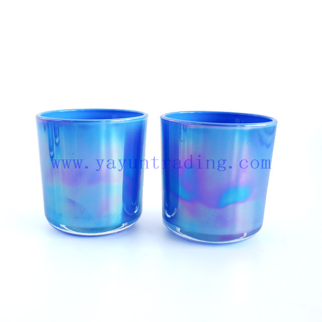 iridescent glass candle jars 8oz ion electroplated candle tealight holders multi-colors with wooden lids
