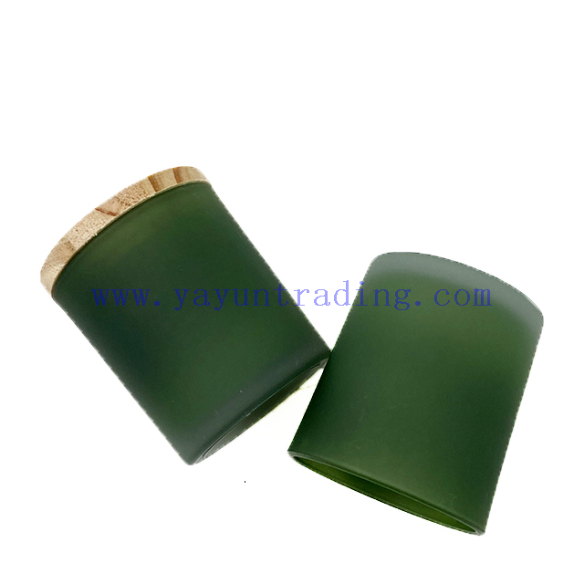 7oz Green Glass Candle Holder Jar with Sealed Wooden Lid