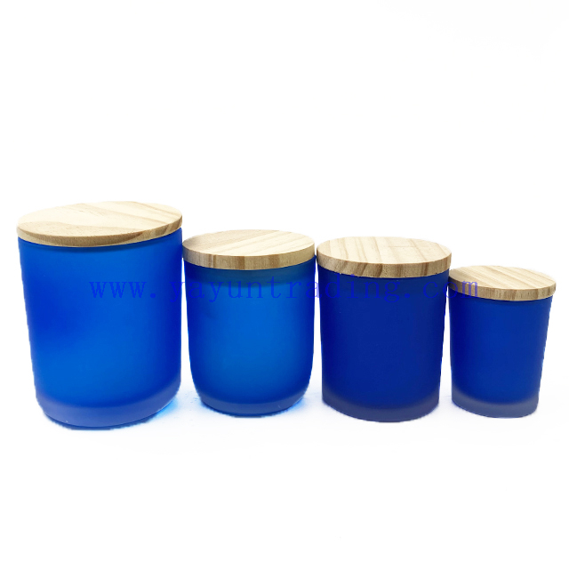 Popular Blue Matte Round Empty Glass Candle Jars For Candle Making