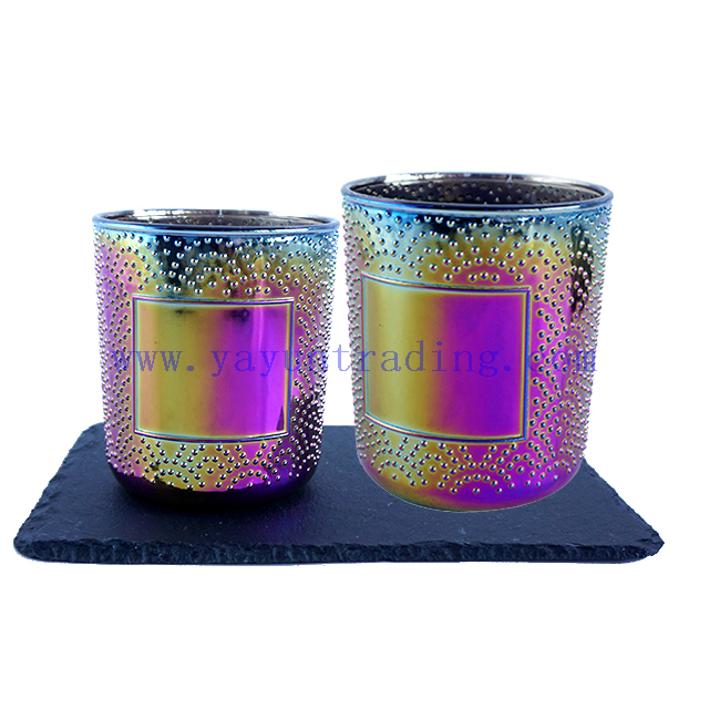 380ml Empty Round Iridescent Electroplated Glass Candle Tumbler