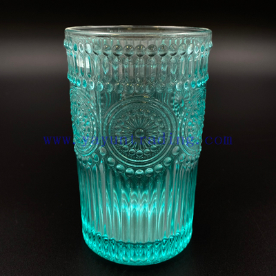 Cylinder Drinking Glass Cup Colored Blue Glasses Vintage Embossed Wine Glass