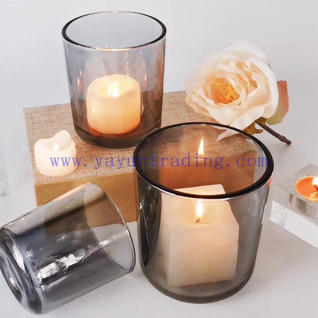 Wholesale Customized Colors Luxury Electroplated Gray Empty Glass Candle Jars for Candle Making with Lid