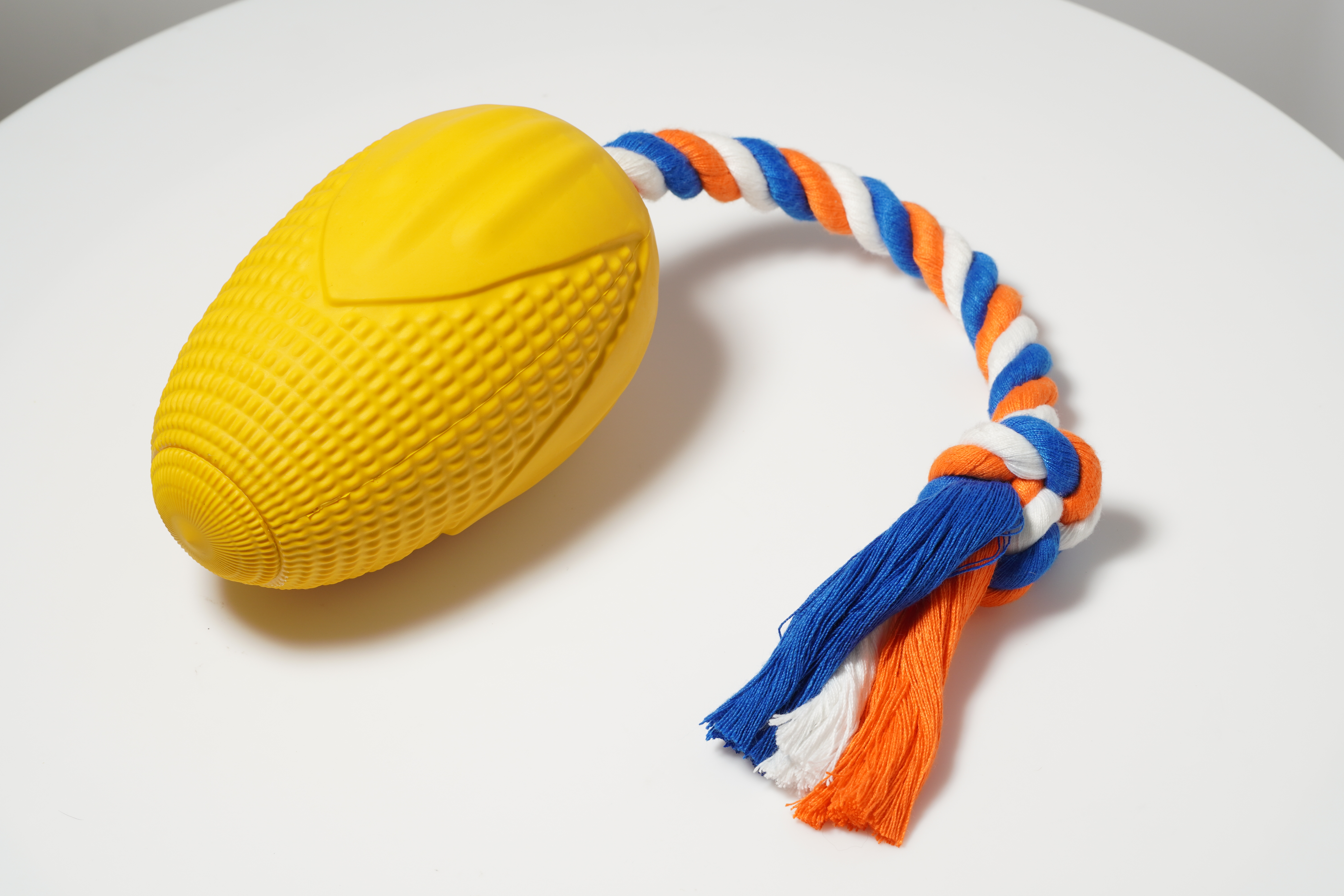 rubber corn with rope dog toy