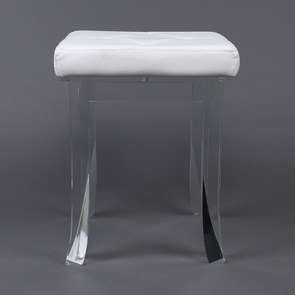 Clear Acrylic Furniture Legs Base Foot Rest Stool With Leather Seat