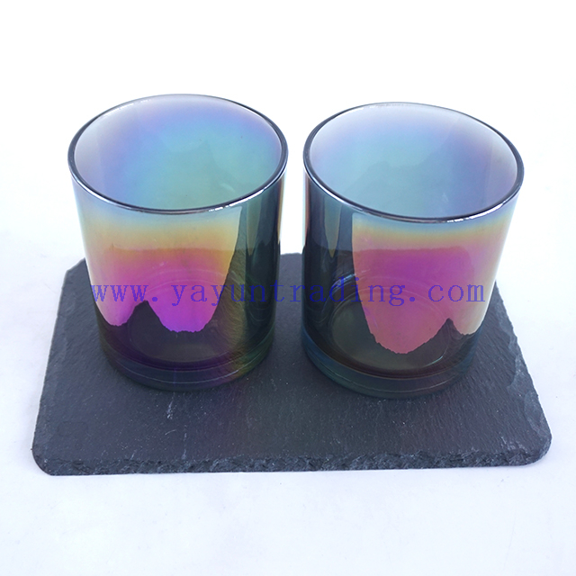 400ml Flat Translucent Electroplated Shiny Glass Candle Holder