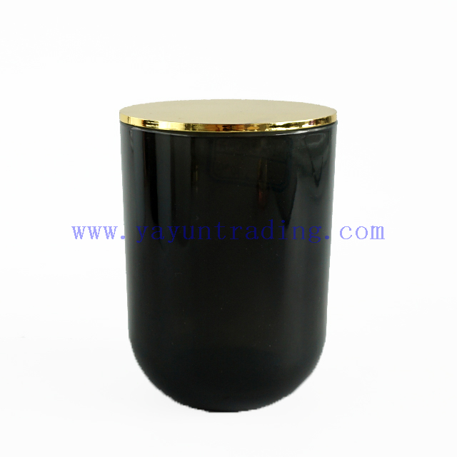 11oz Shiny Dark Green Glass Candle Holder with Zinc Alloy Lid